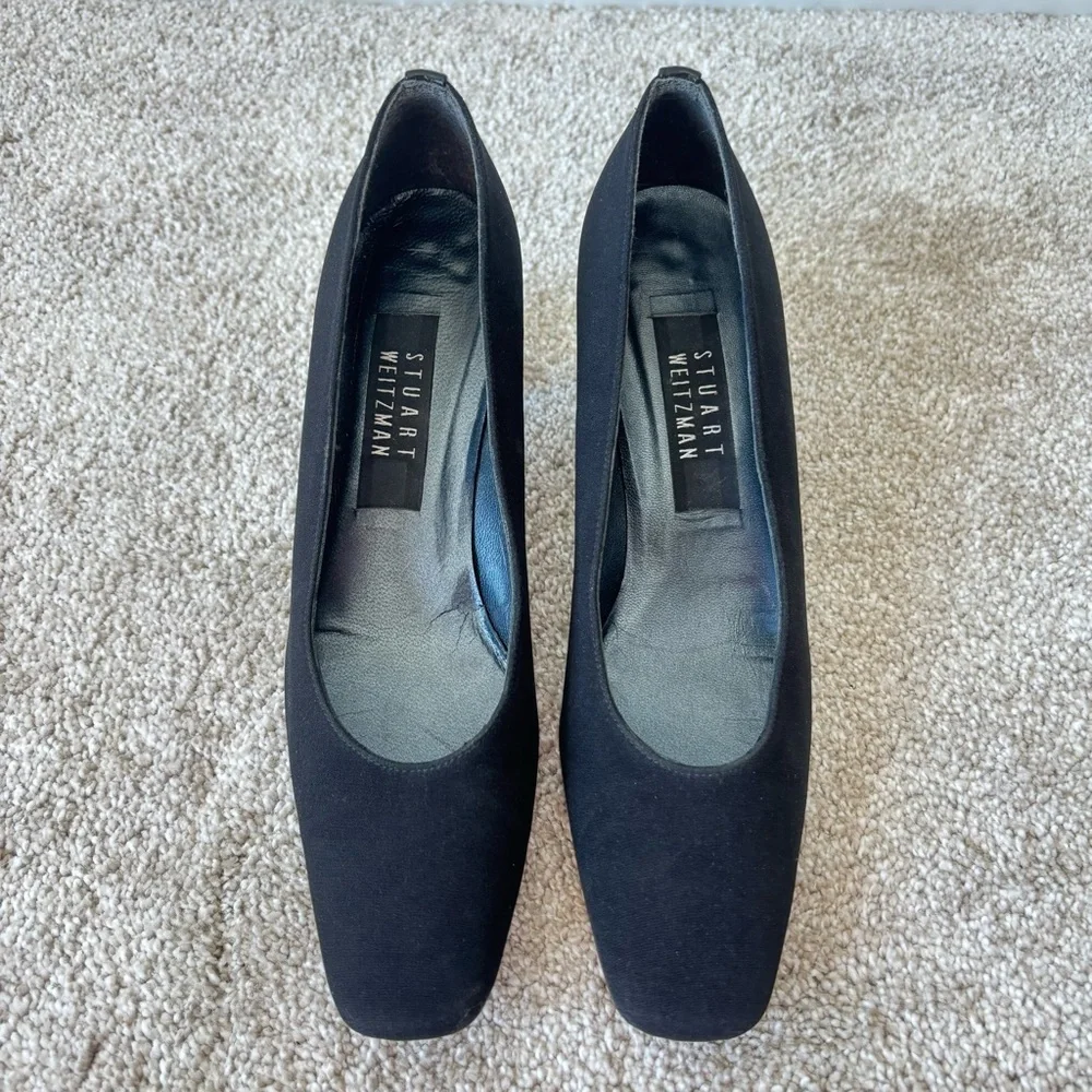 Stuart Weitzman Black Rounded Square Toe Block Heel Formal Professional Business - Picture 2 of 8